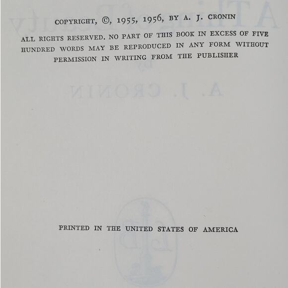 A Thing Of Beauty 1956‎ Vintage Hardcover Novel by A.J. Cronin Classic Book - Picture 3 of 9